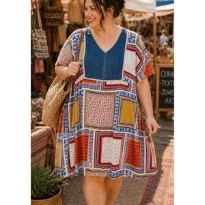 Vermont Country Store Women Patchwork Print Rayon Dress Size 2X Boho Cottagecore